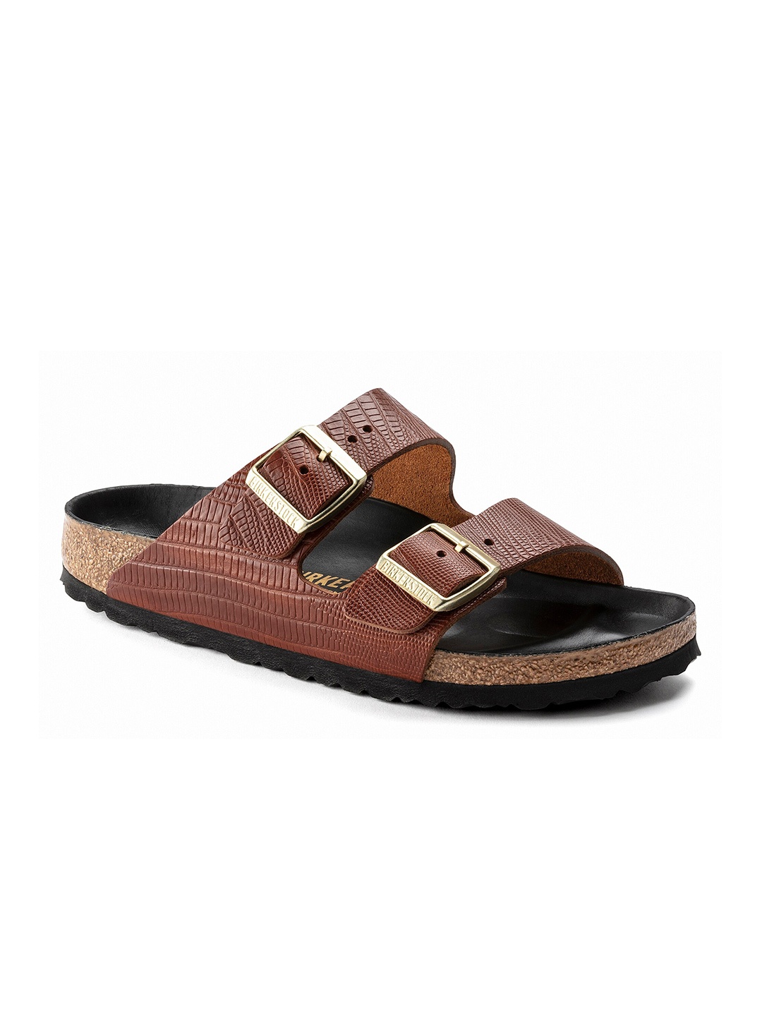 

Birkenstock Women Arizona Brown Textured Narrow Open Toe Flats