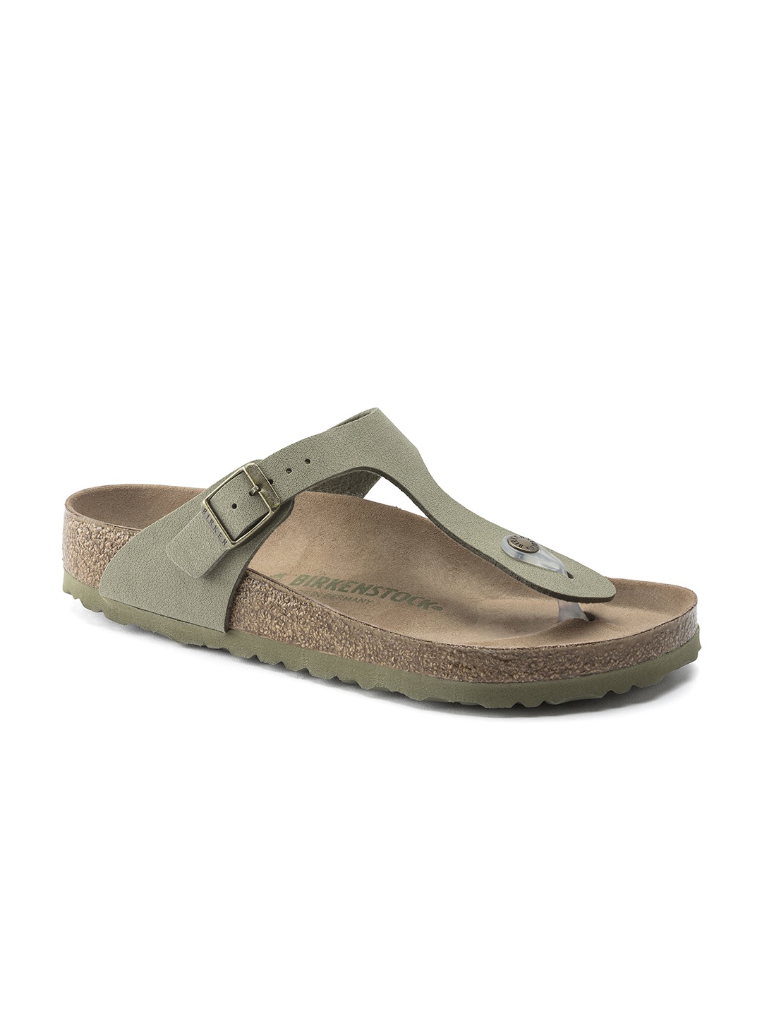 

Birkenstock Women Gizeh Vegan Green Regular Width T-Strap Flats, Olive