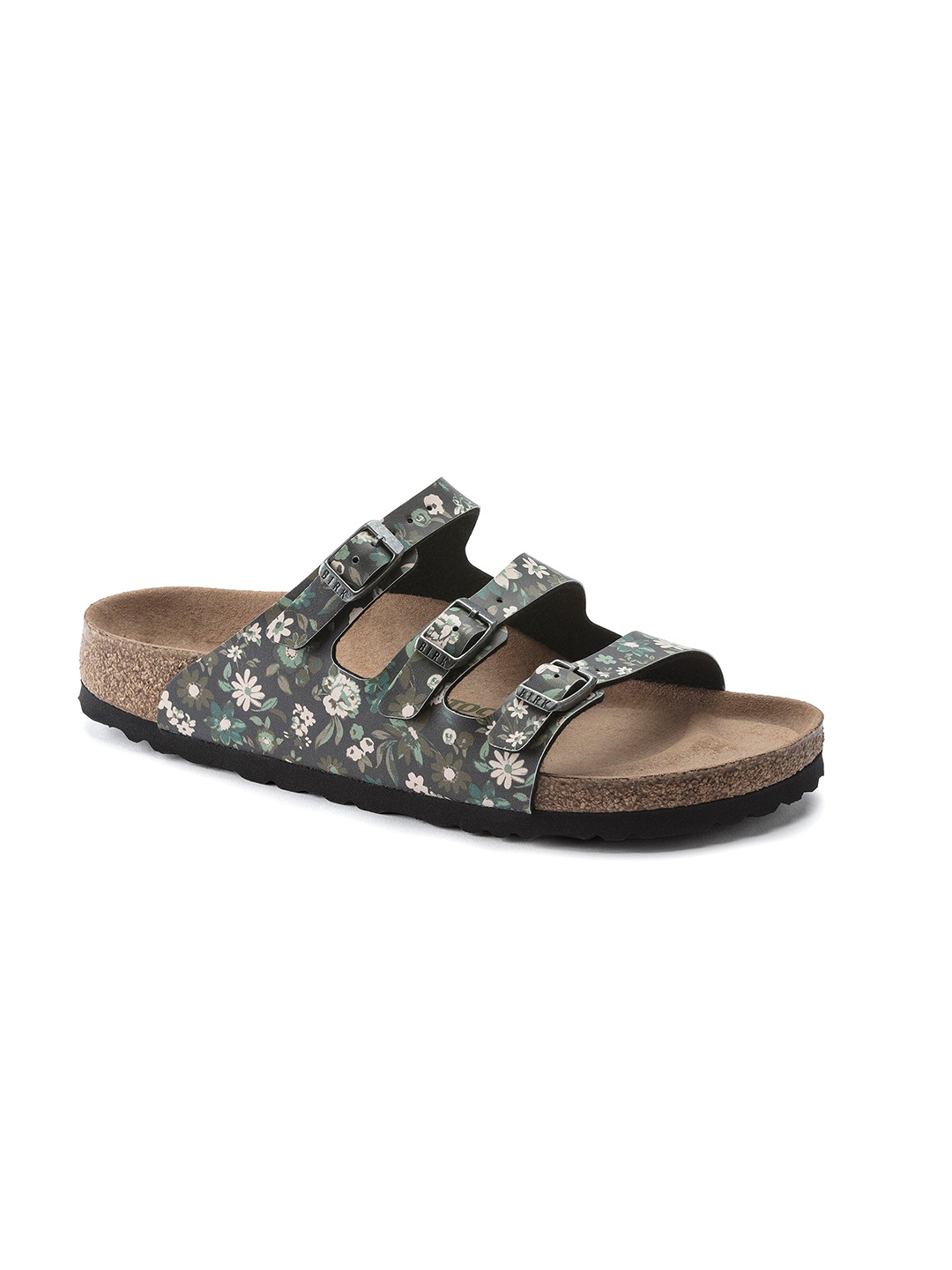 

Birkenstock Women Green Florida Fresh Vegan Narrow Open Toe Flats With Buckles