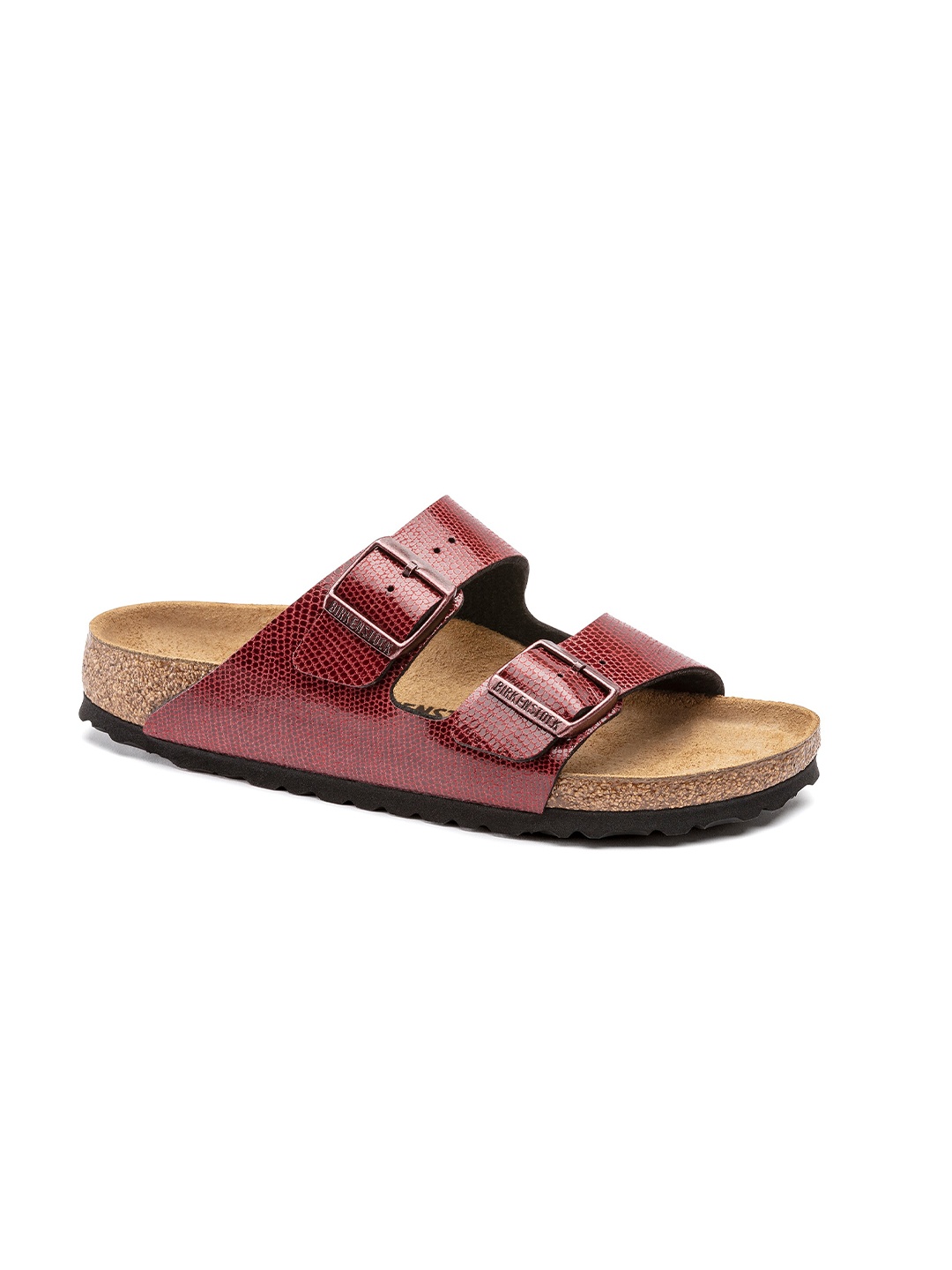 

Birkenstock Women Arizona Red Textured Narrow Open Toe Flats