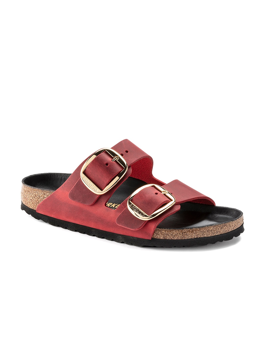 

Birkenstock Women Red Arizona Big Buckle Open Toe Narrow Width Flats