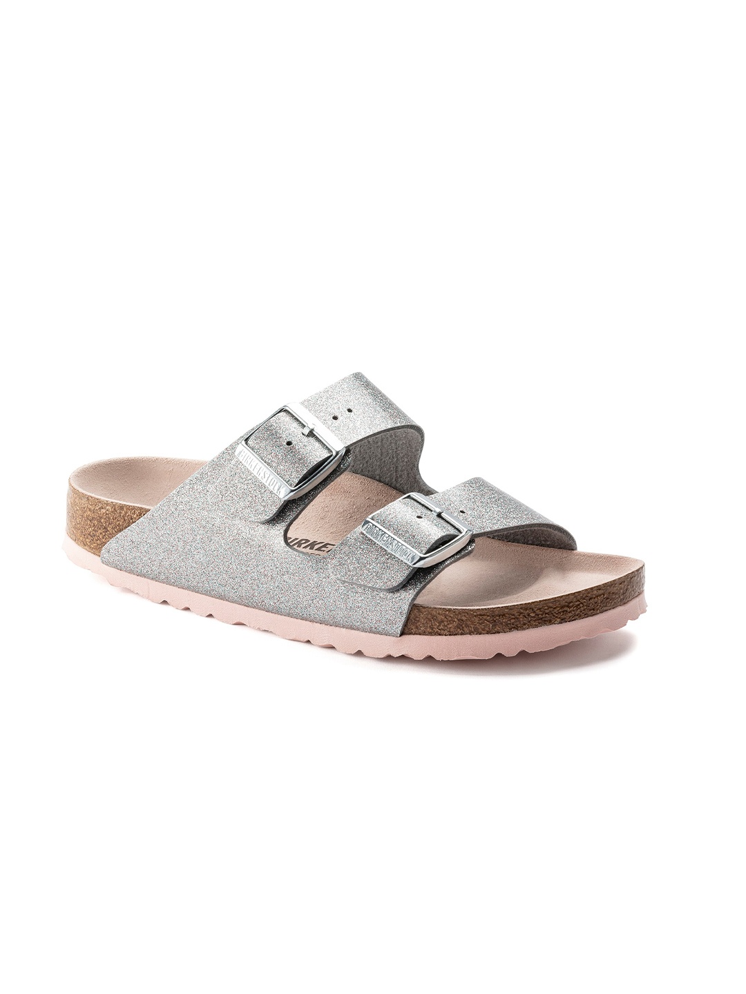 

Birkenstock Women Arizona Silver Narrow Open Toe Flats