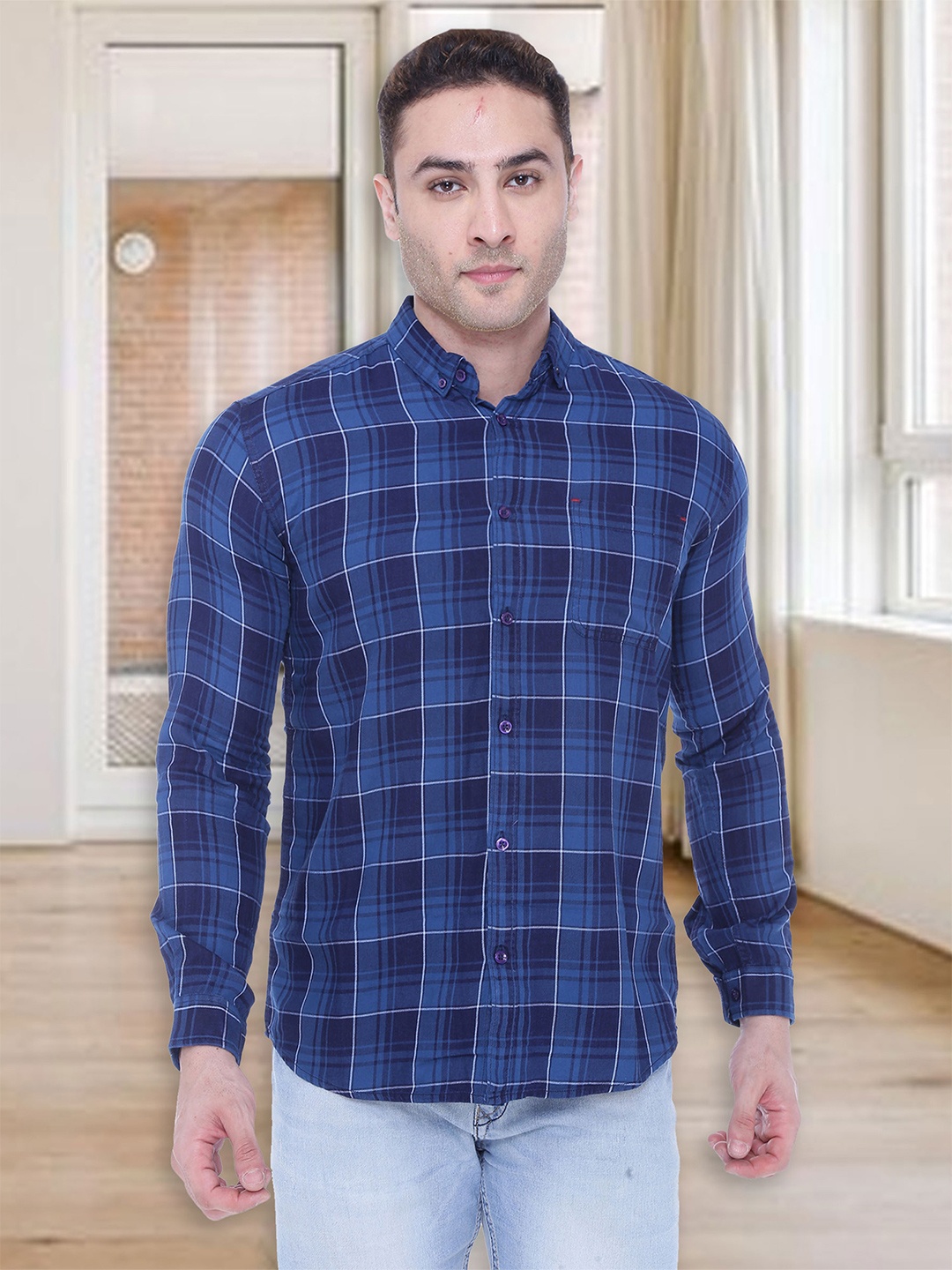 

Kuons Avenue Men Blue Slim Fit Opaque Checked Casual Shirt