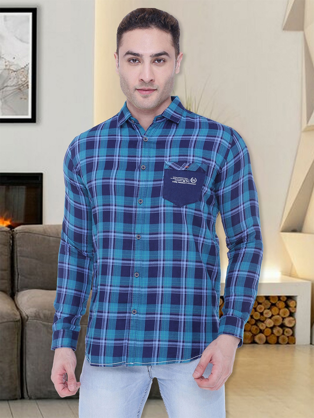 

Kuons Avenue Men Blue Slim Fit Tartan Checked Casual Shirt