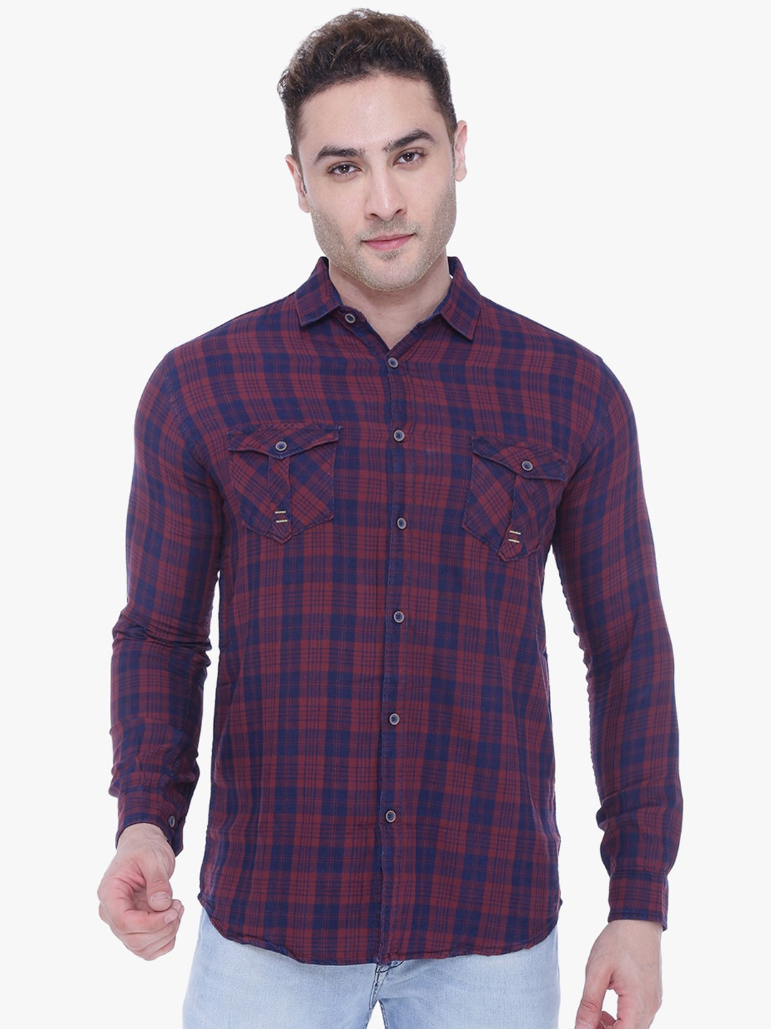 

Kuons Avenue Men Maroon & Blue Slim Fit Opaque Checked Casual Shirt
