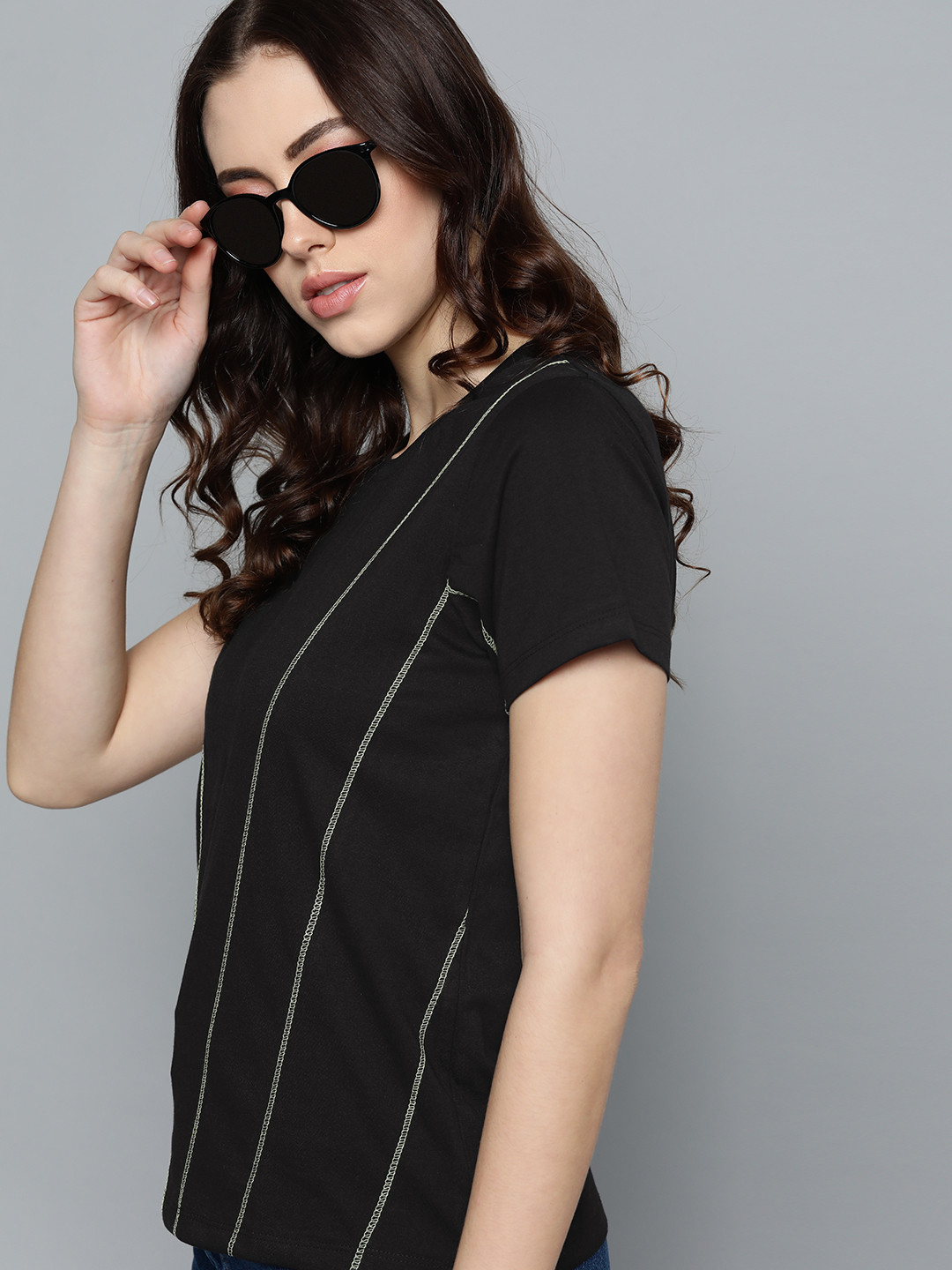 

Kook N Keech Pure Cotton Women Black Striped T-shirt