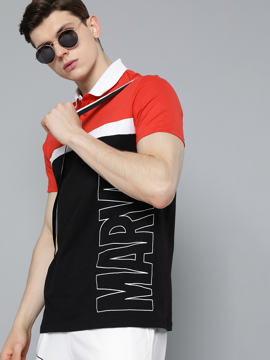 

Kook N Keech Marvel Men Black & Red Colourblocked Pure Cotton T-shirt