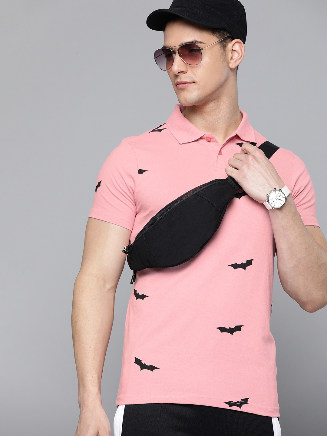 

Kook N Keech Batman Men Pink & Black Pure Cotton Batman Printed Polo Collar T-shirt