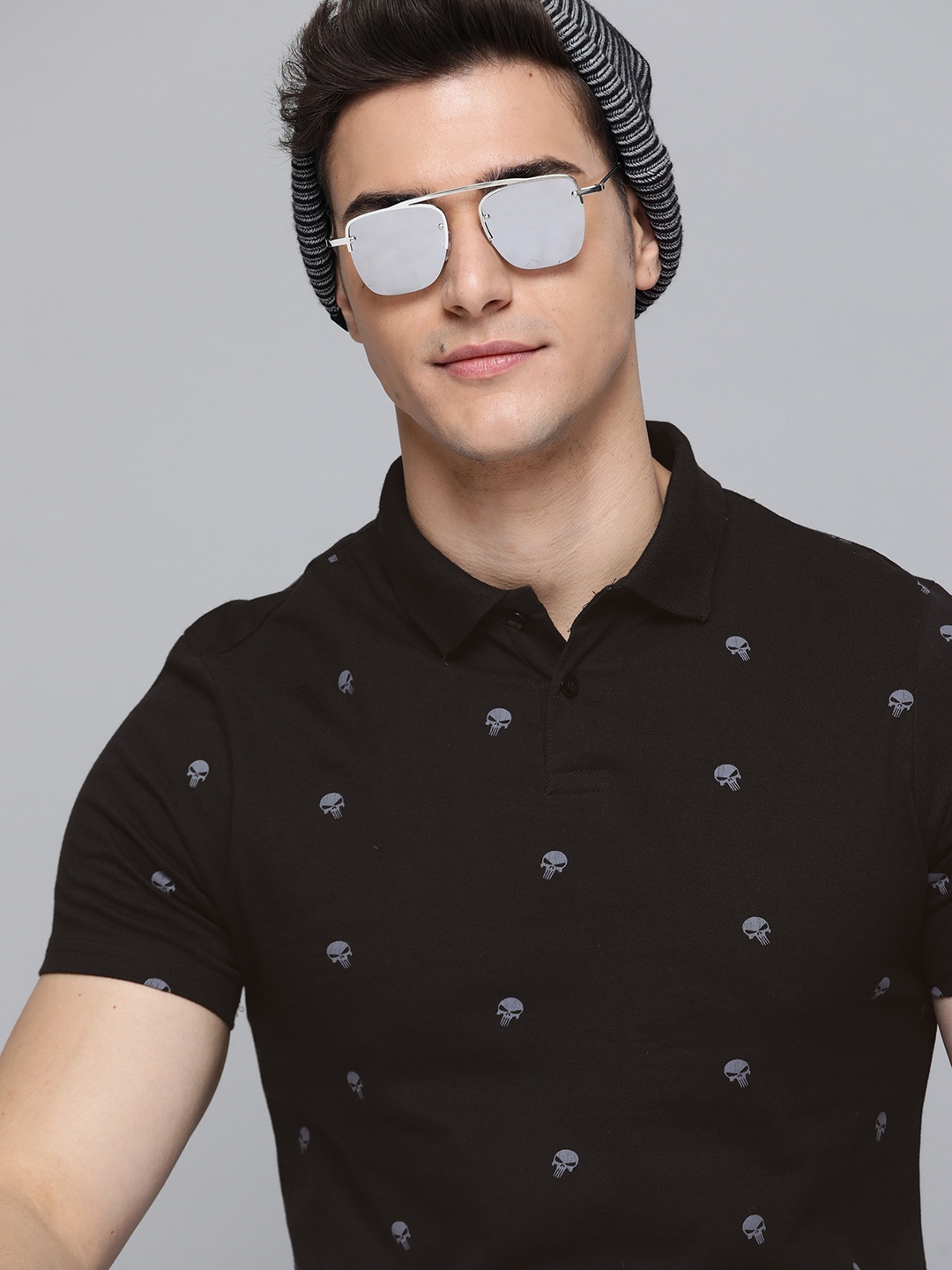 

Kook N Keech Marvel Men Black Pure Cotton Printed Polo Collar T-shirt