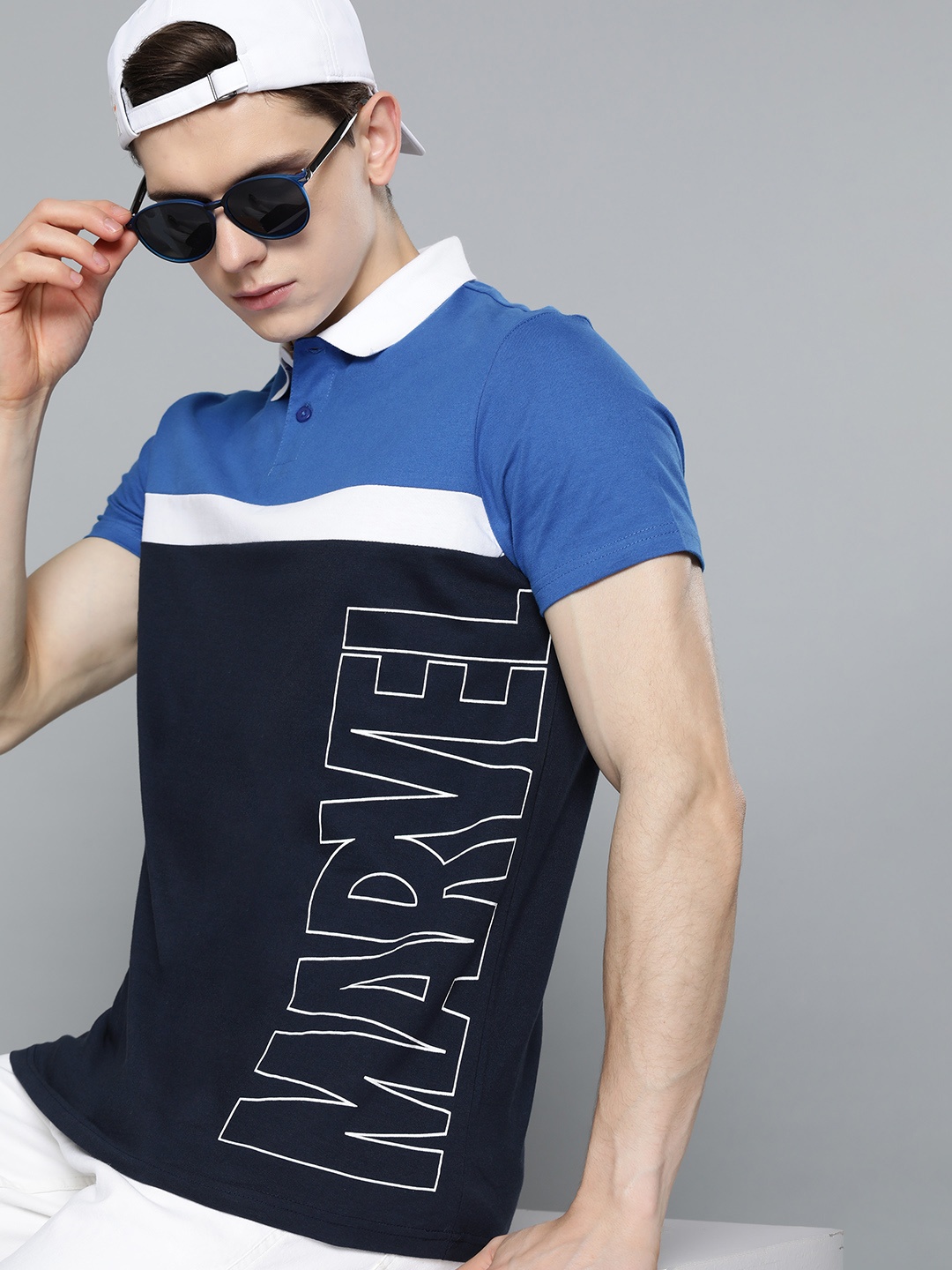 

Kook N Keech Marvel Men Blue Colourblocked Pure Cotton T-shirt