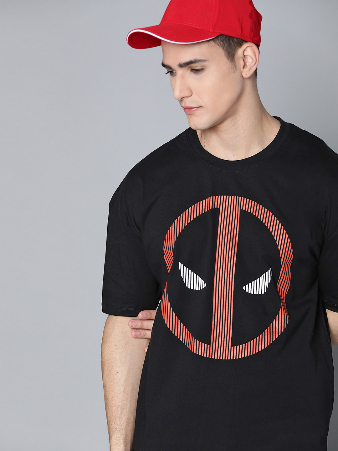 

Kook N Keech Marvel Men Black Pure Cotton Deadpool Print Oversize T-shirt