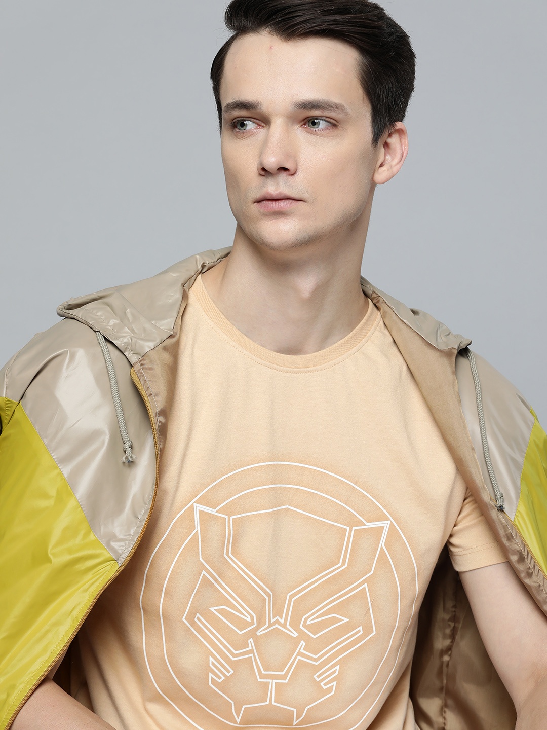 

Kook N Keech Marvel Men Beige & White Pure Cotton Black Panther Print T-shirt