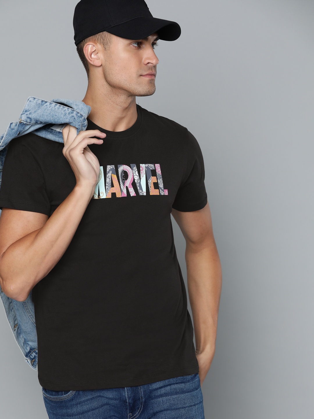 

Kook N Keech Marvel Men Black Typography Printed Pure Cotton T-shirt