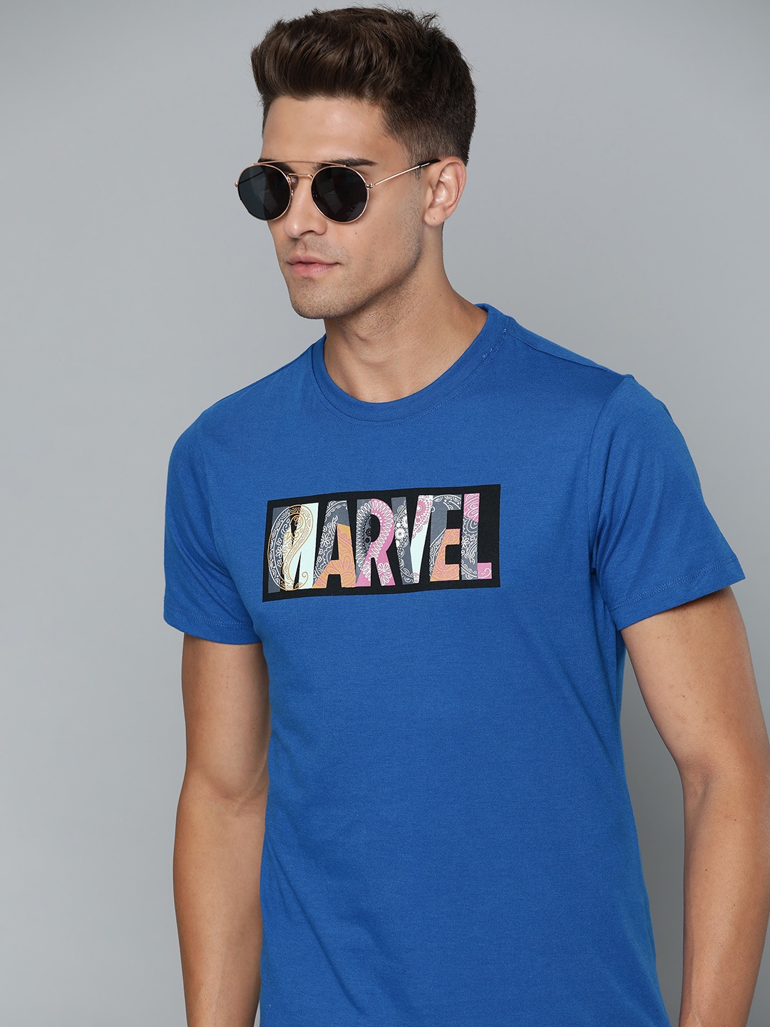 

Kook N Keech Marvel Men Blue Typography Printed Pure Cotton T-shirt