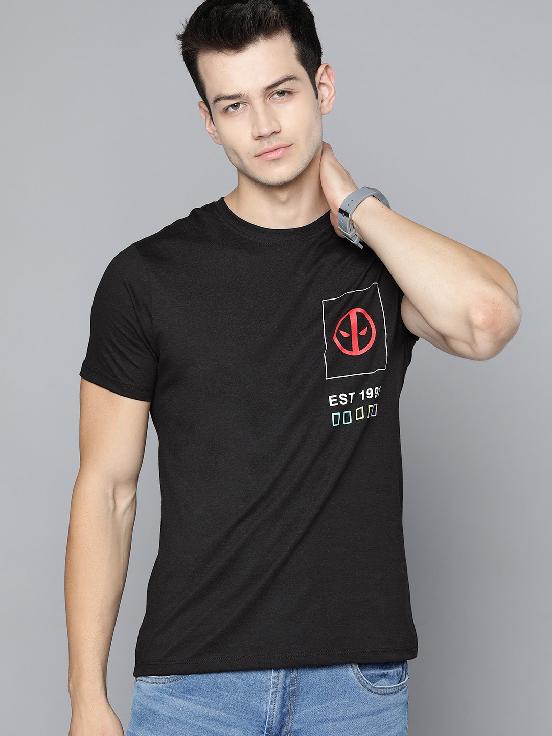 

Kook N Keech Marvel Men Black Deadpool Typography Printed Pure Cotton T-shirt