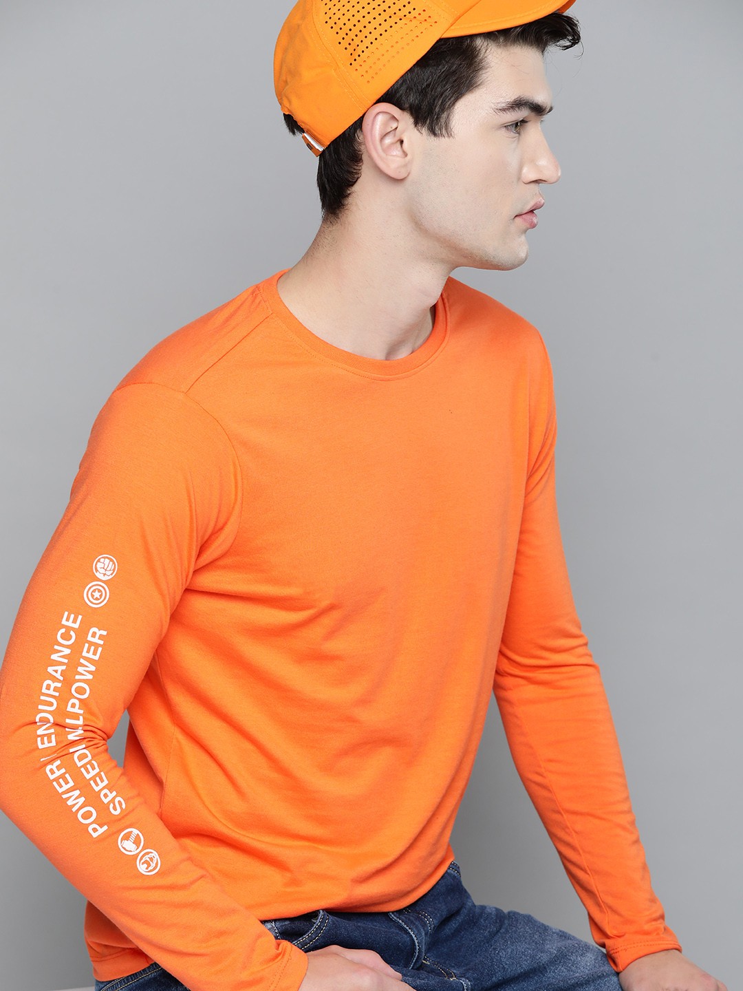 

Kook N Keech Marvel Men Orange Solid Pure Cotton T-shirt with Printed Detail