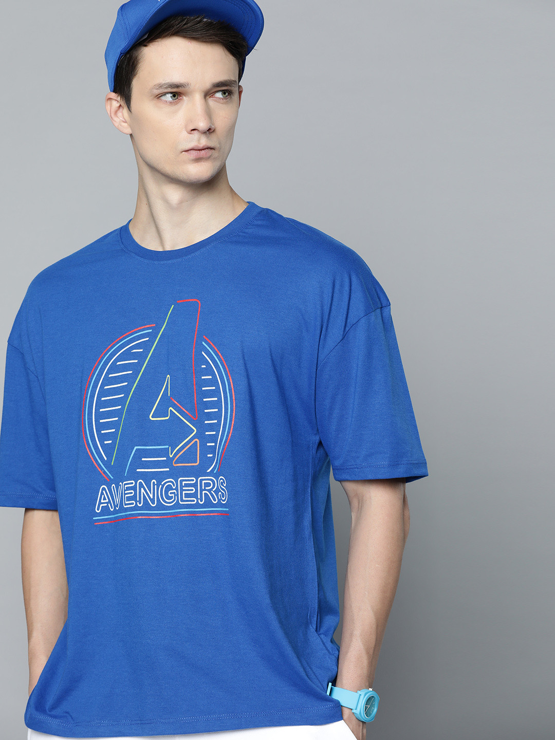 

Kook N Keech Marvel Men Blue & White Pure Cotton Avengers Print T-shirt