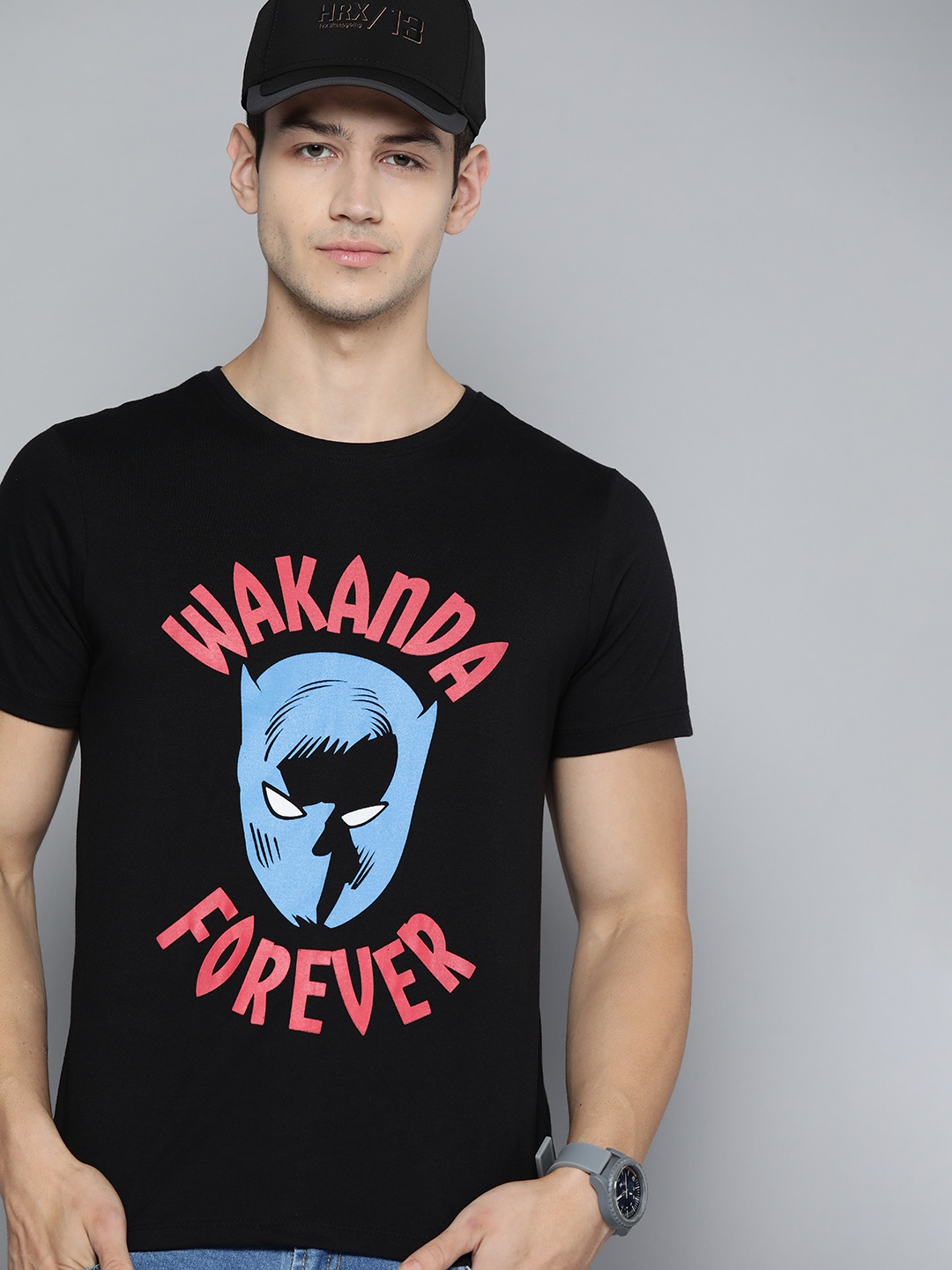 

Kook N Keech Marvel Men Black Superhero Black Panther Printed Pure Cotton T-shirt