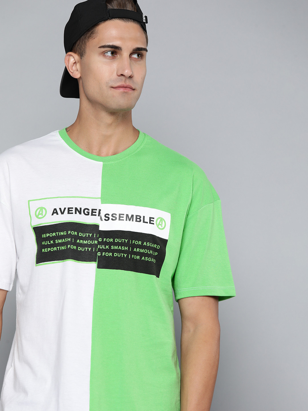 

Kook N Keech Marvel Men White & Green Avengers Colourblocked Pure Cotton T-shirt