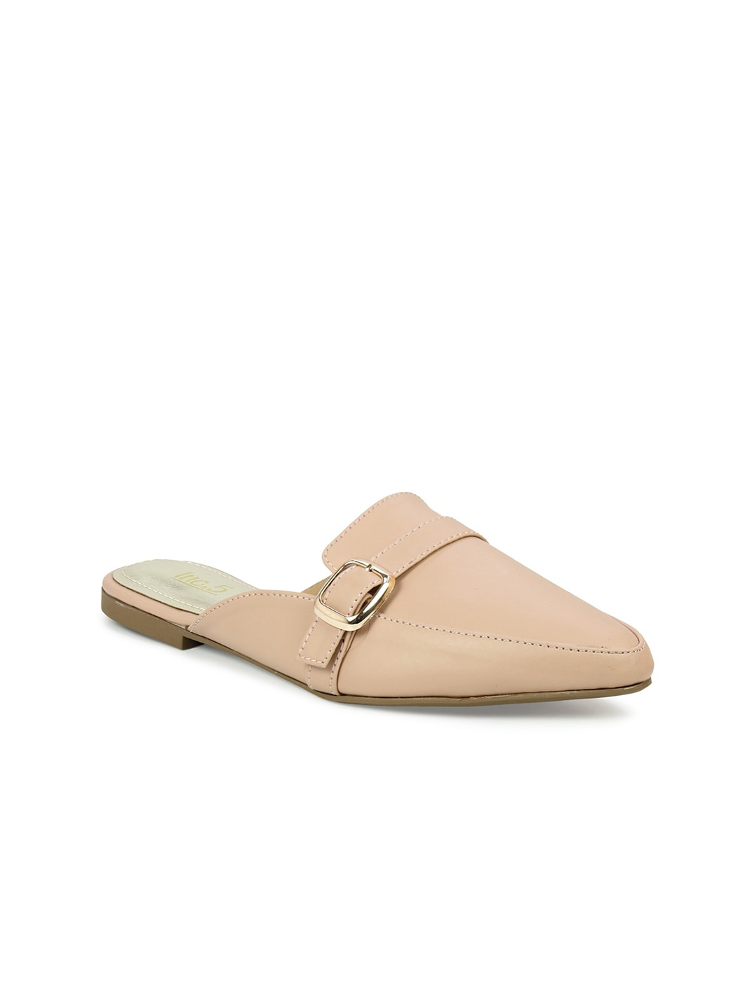 

Inc 5 Women Peach-Coloured Solid Buckle Mule Flats