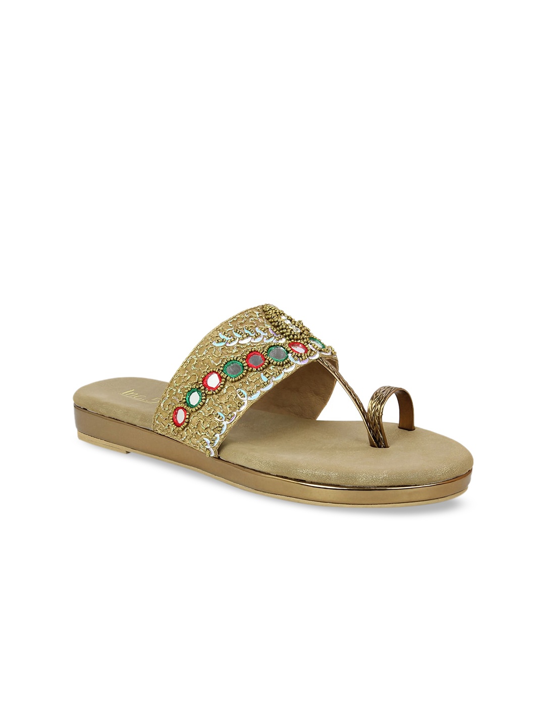 

Inc 5 Gold-Toned Ethnic Flatform Sandals
