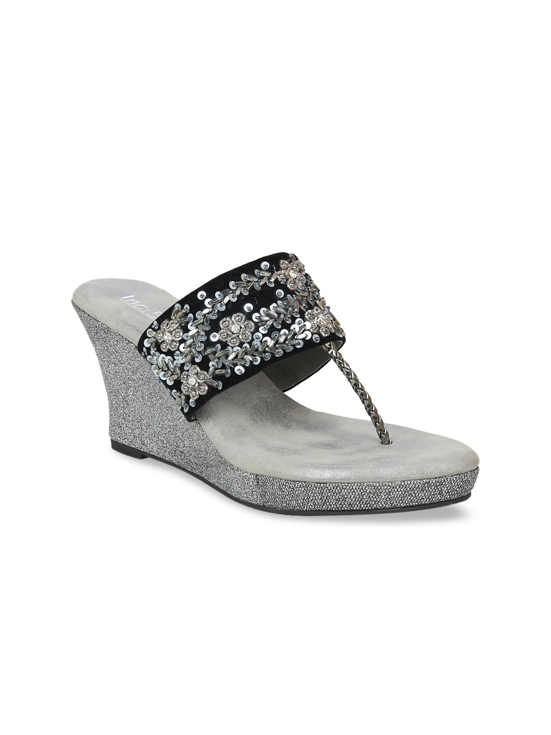

Inc 5 Grey Embellished Wedge Open Back Sandals