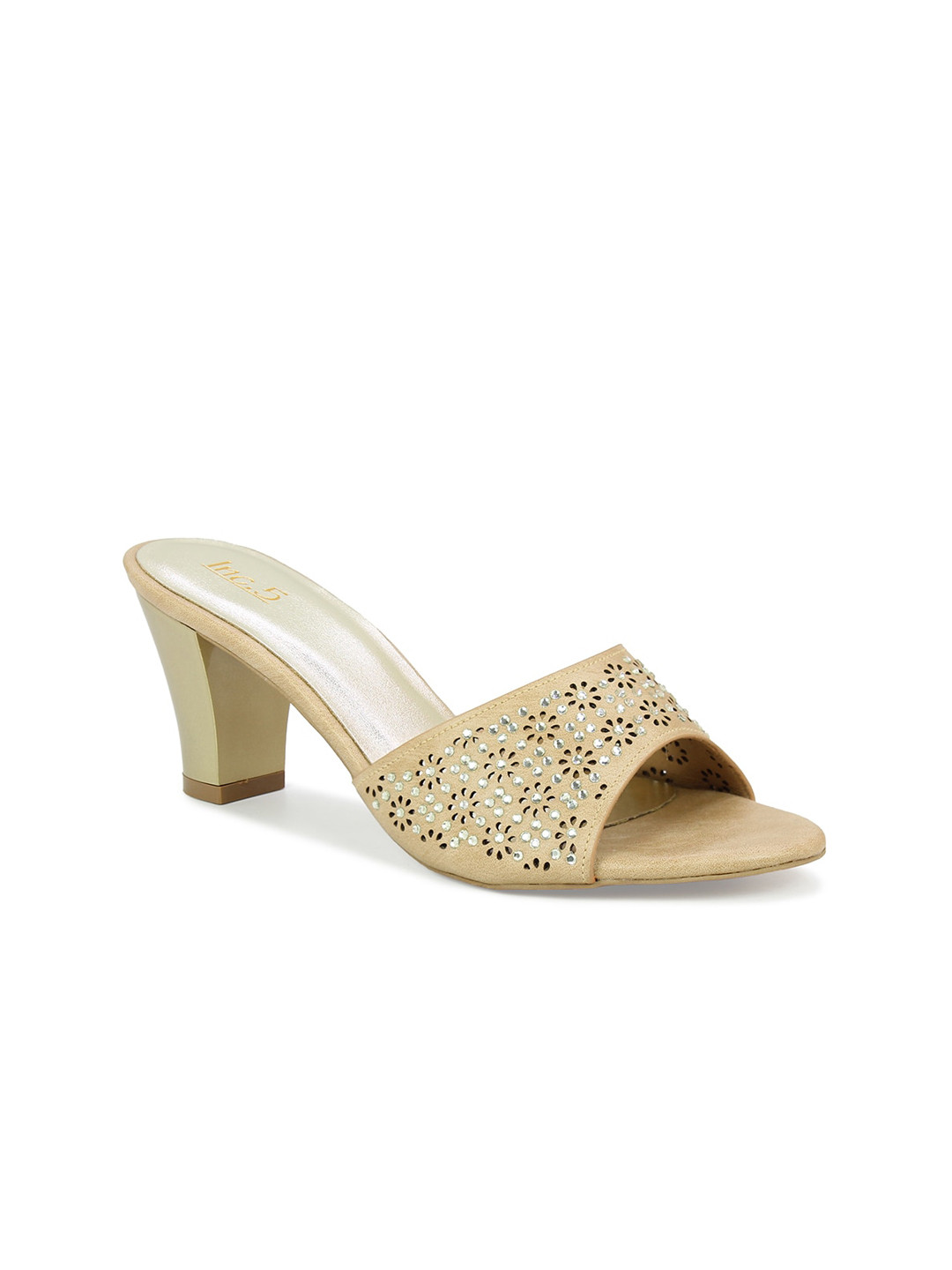 

Inc 5 Women Beige Embellished Block Heels with Laser Cuts