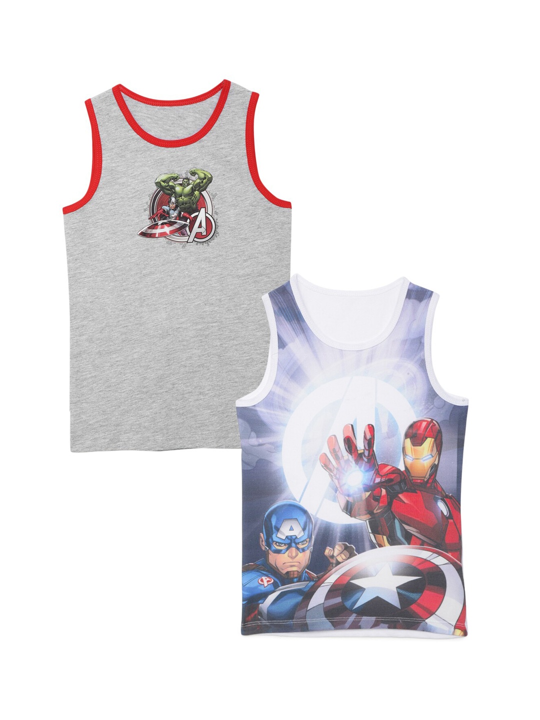 

Charm n Cherish Boys Pack Of 2 Avengers Printed Pure Cotton Basic Innerwear Vests, Grey