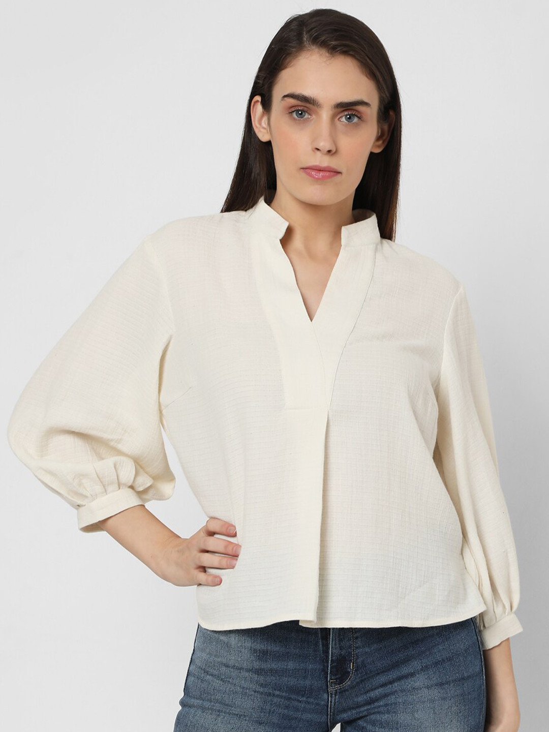 

Vero Moda Beige Mandarin Collar Shirt Style Top