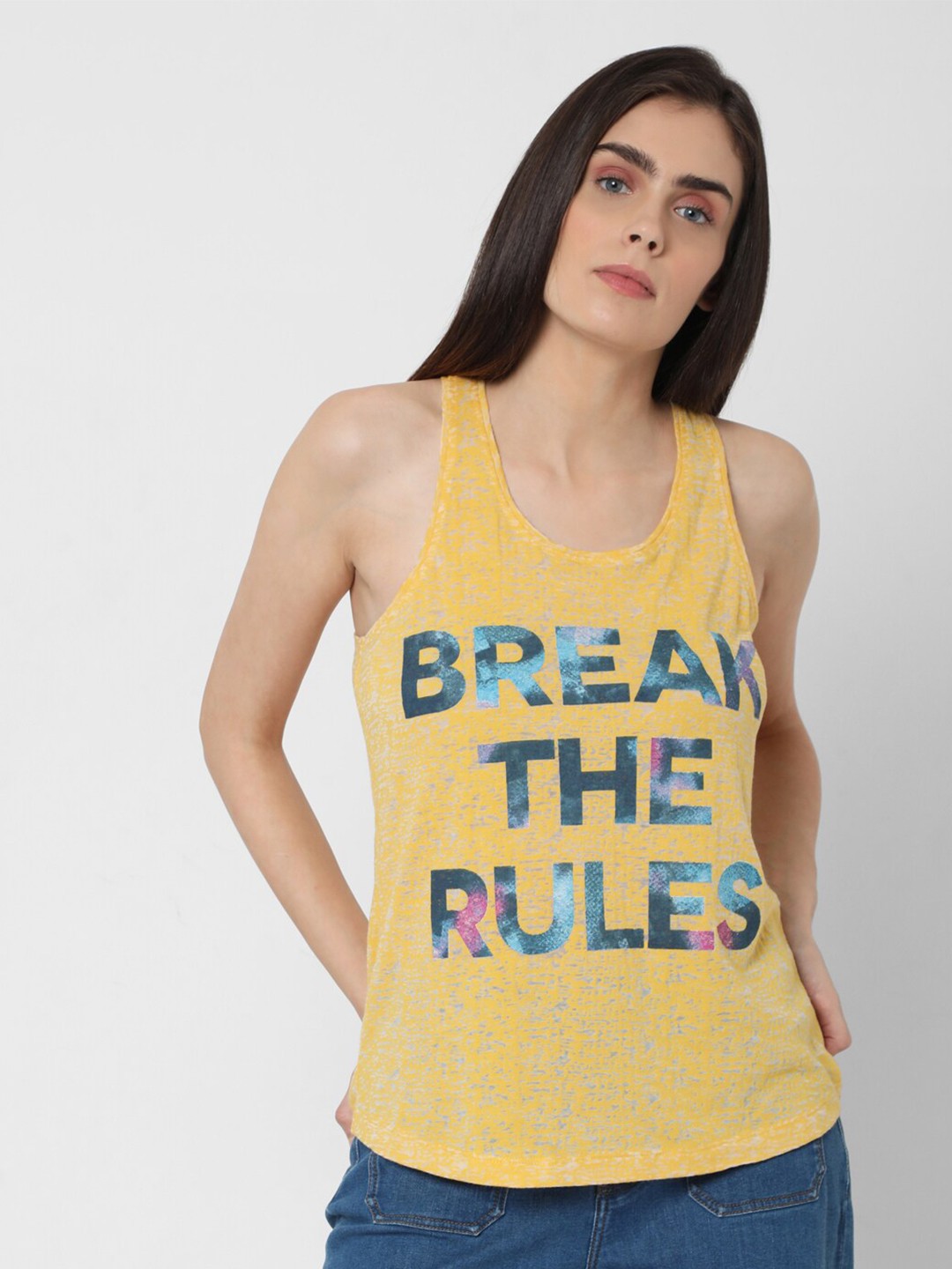 

Vero Moda Yellow Printed Tank Top