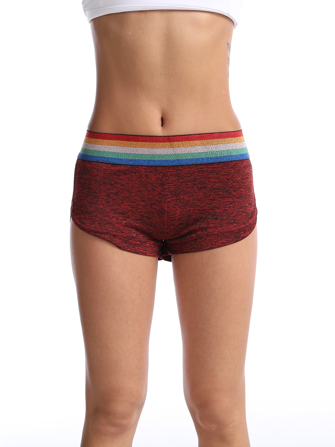 

URBANIC Women Maroon & Black Melange Effect Slim Fit Gym Shorts