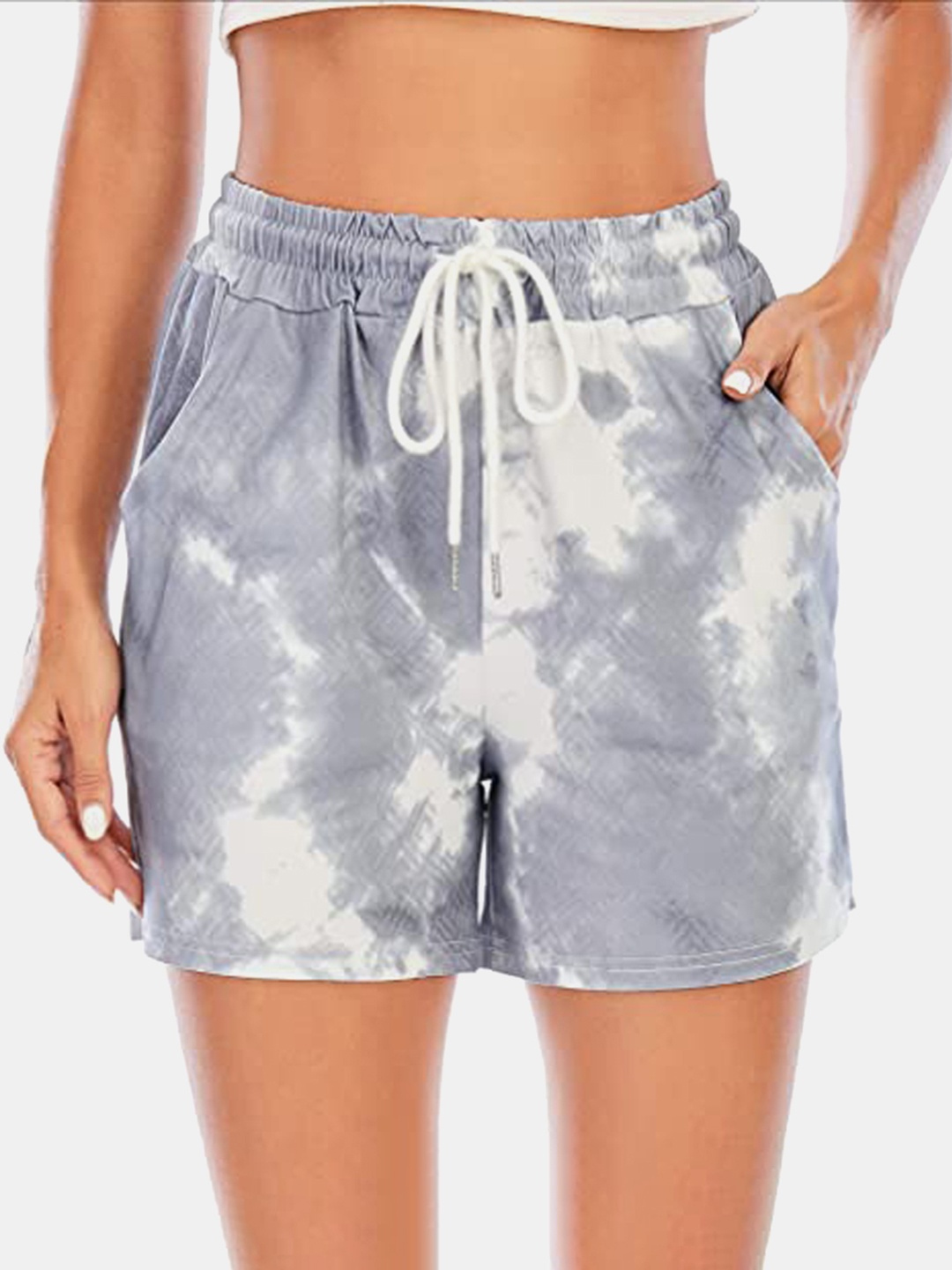 

URBANIC Women Grey & White Dyed High-Rise Regular Shorts