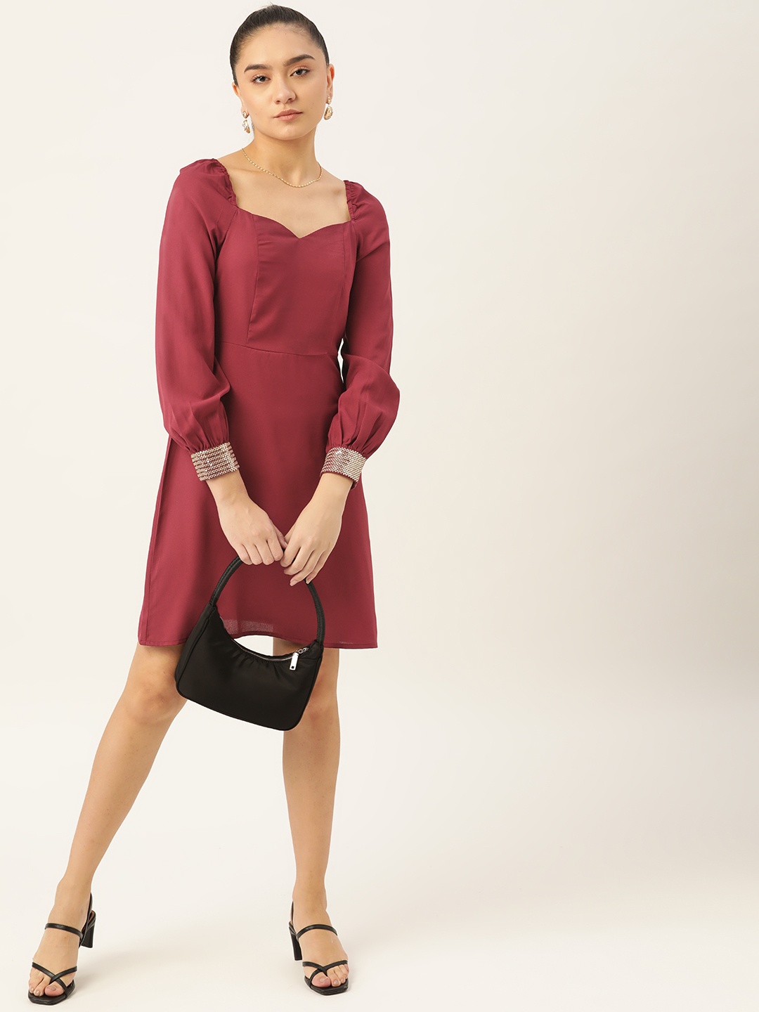 

DressBerry Maroon Solid A-Line Dress