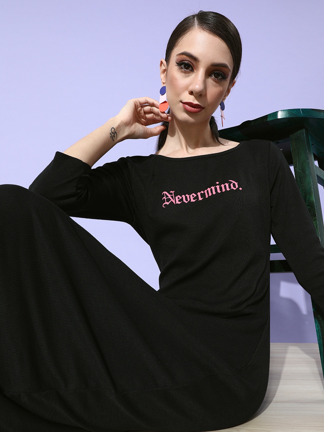 

DressBerry Women Stylish Black Typography Slounge Dress