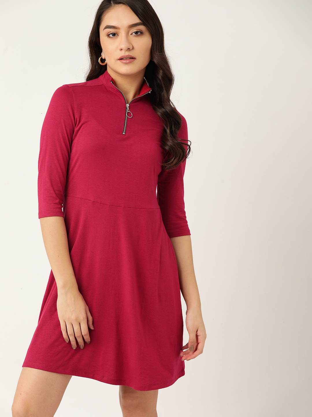 

DressBerry Maroon Solid A-Line Dress