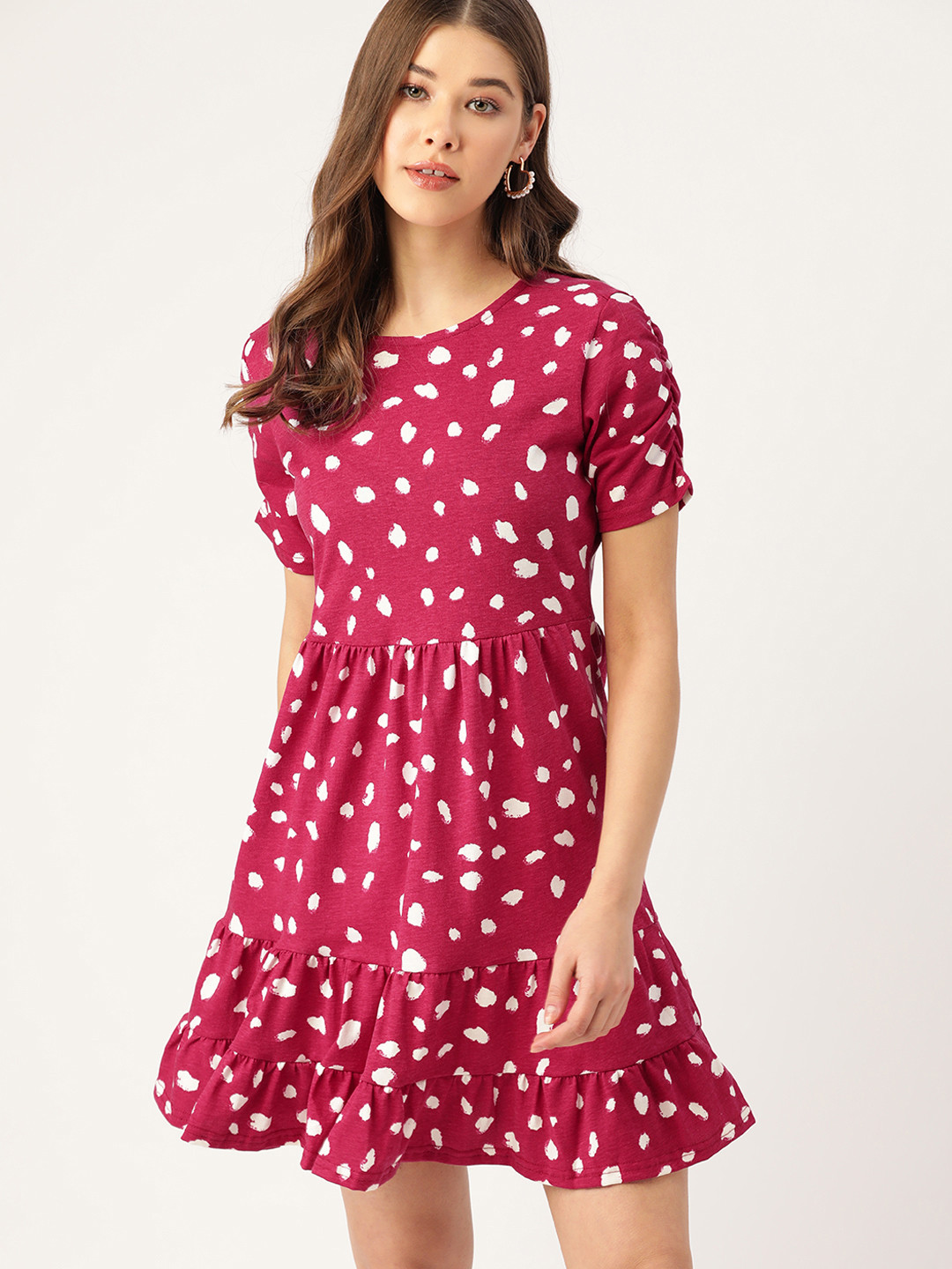 

DressBerry Women Pink & White Printed A-Line Dress