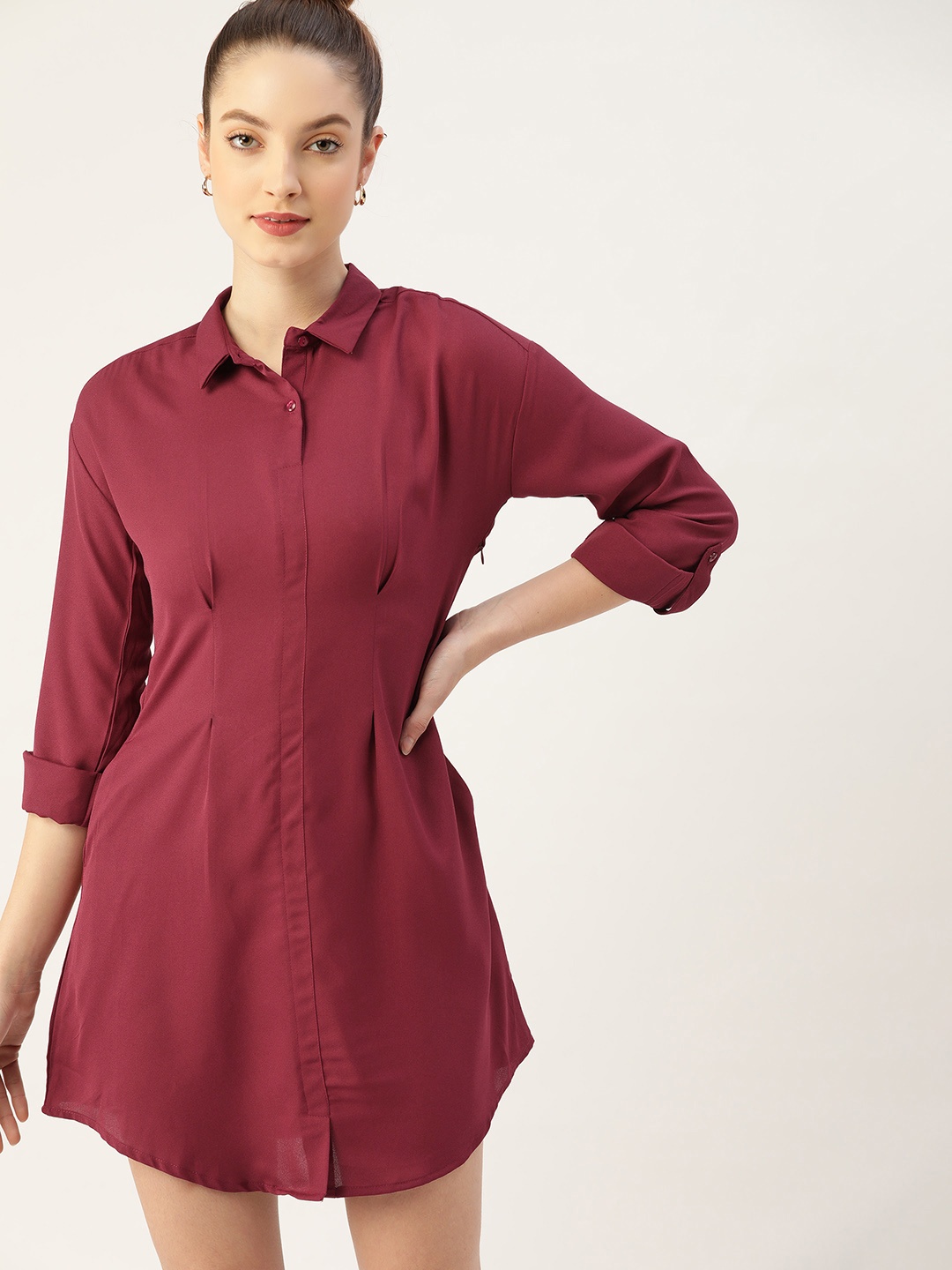 

DressBerry Women Maroon Solid A-Line Shirt Dress