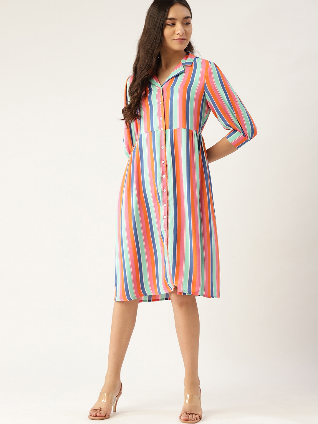 

DressBerry Multicoloured Striped Midi Shirt Dress, Multi