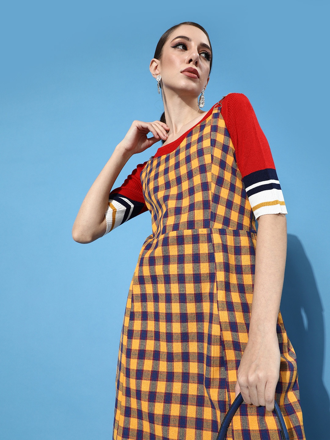 

DressBerry Women Stylish Mustard Checked Summer Checked Dress