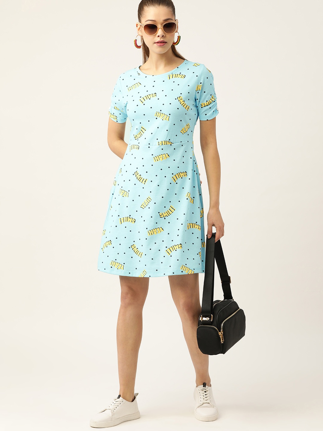 

DressBerry Blue & Yellow Printed A-Line Dress