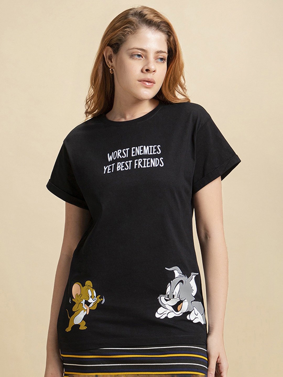 

Bewakoof Women Worst Enemies Boyfriend Relaxed Fit T-shirt, Black