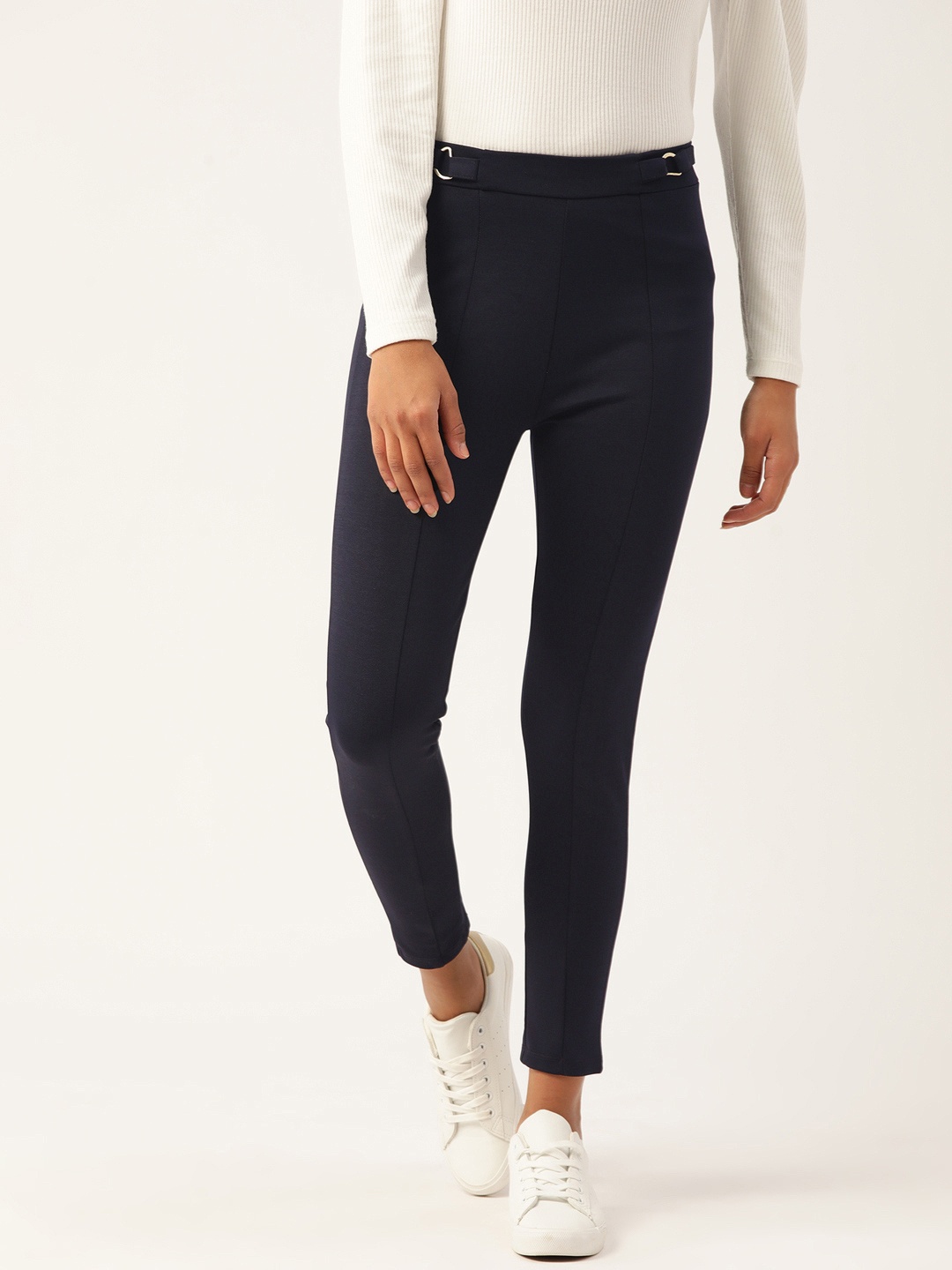 

DressBerry Women Navy Blue Solid Woven Jeggings