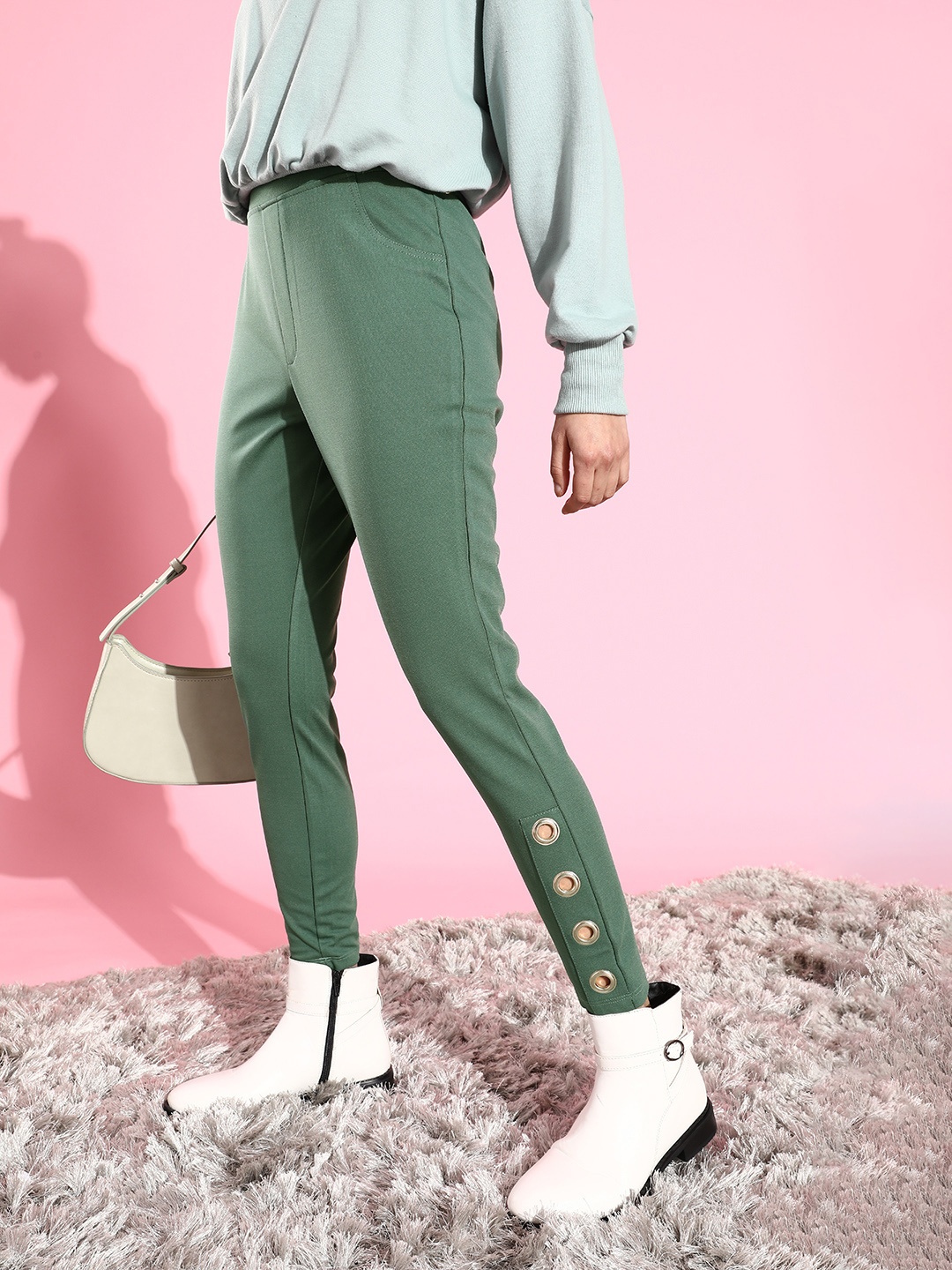 

DressBerry Women Lovely Olive Solid High-Rise Jeggings