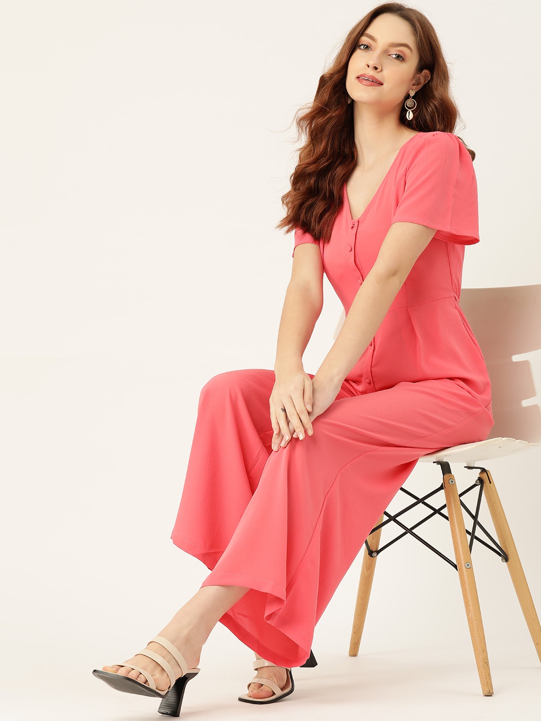 

DressBerry Pink Solid Basic Jumpsuit
