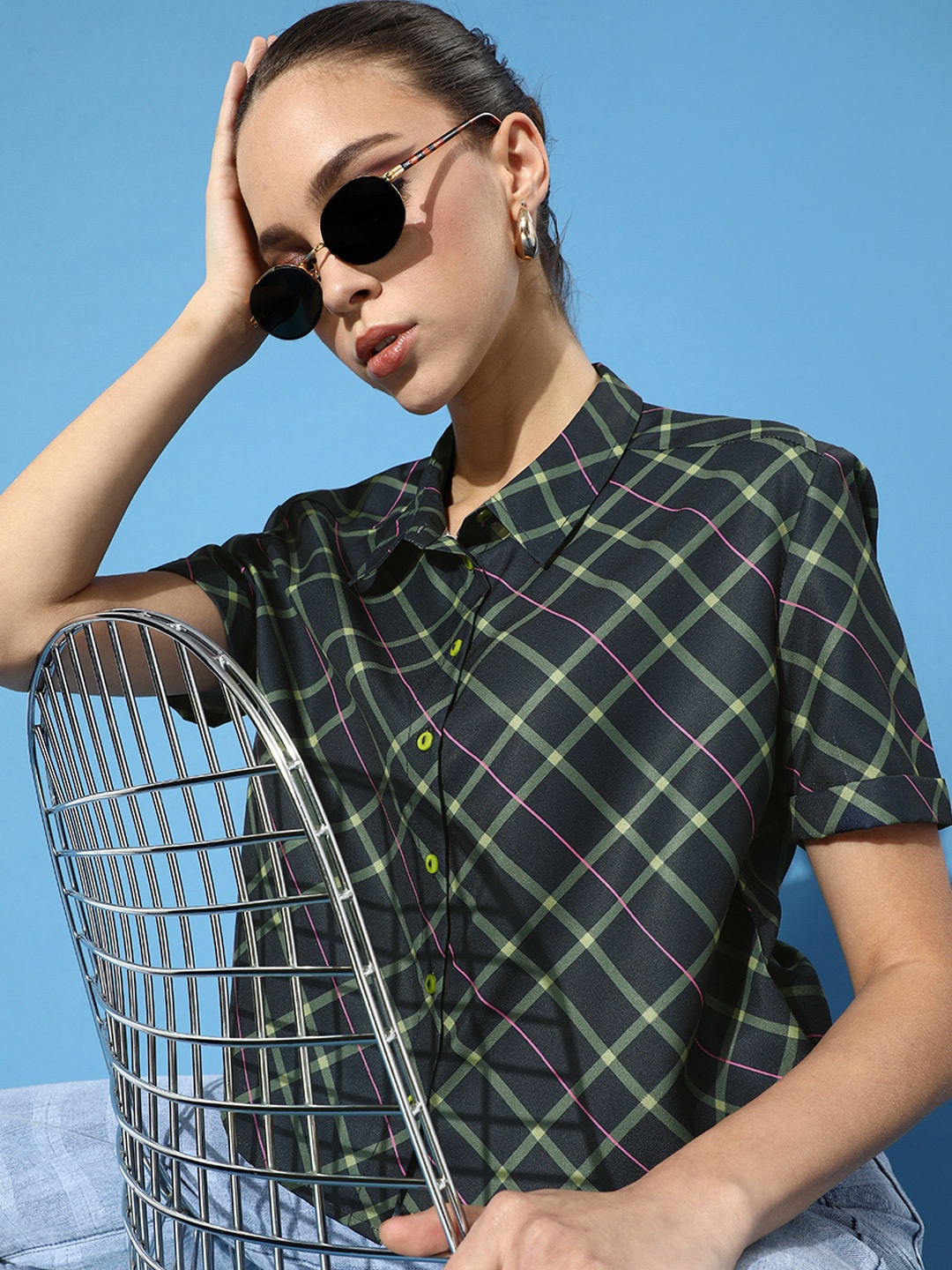 

DressBerry Women Green Checked Casual Shirt