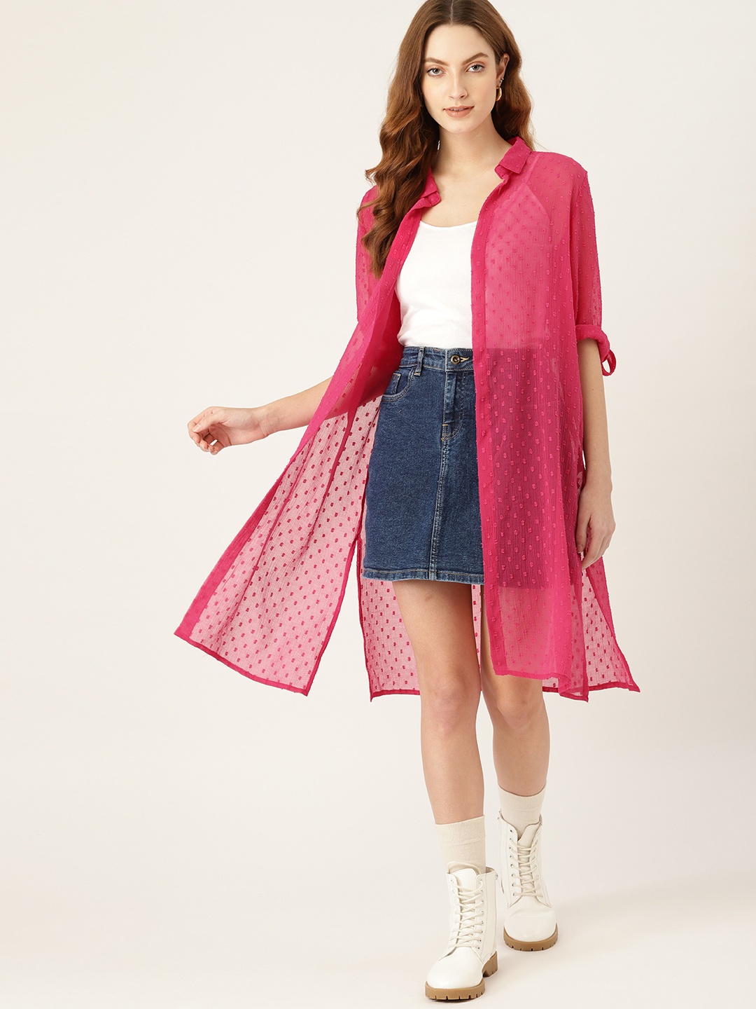 

DressBerry Women Pink Longline Shrug