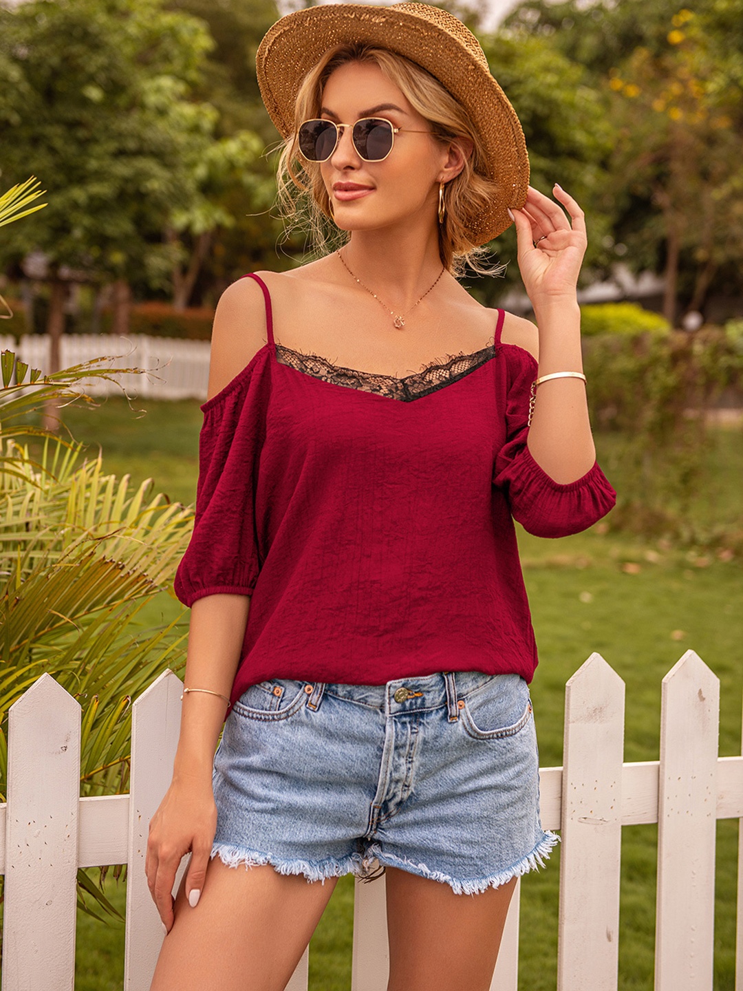 

URBANIC Maroon Solid Regular Top