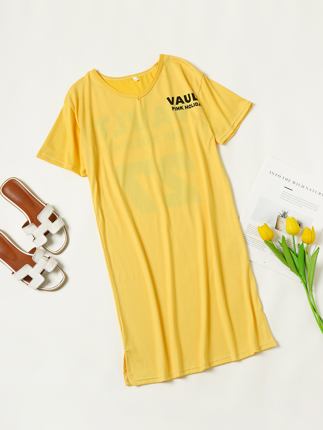 

URBANIC Women Yellow Printed Back Sleep Shirt