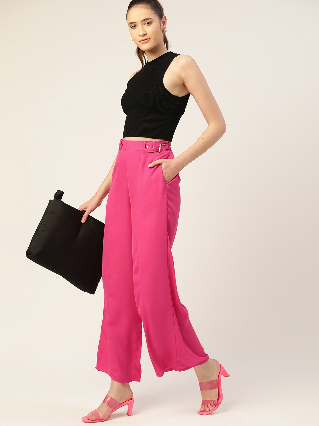 

DressBerry Women Pink Solid High Rise Trousers