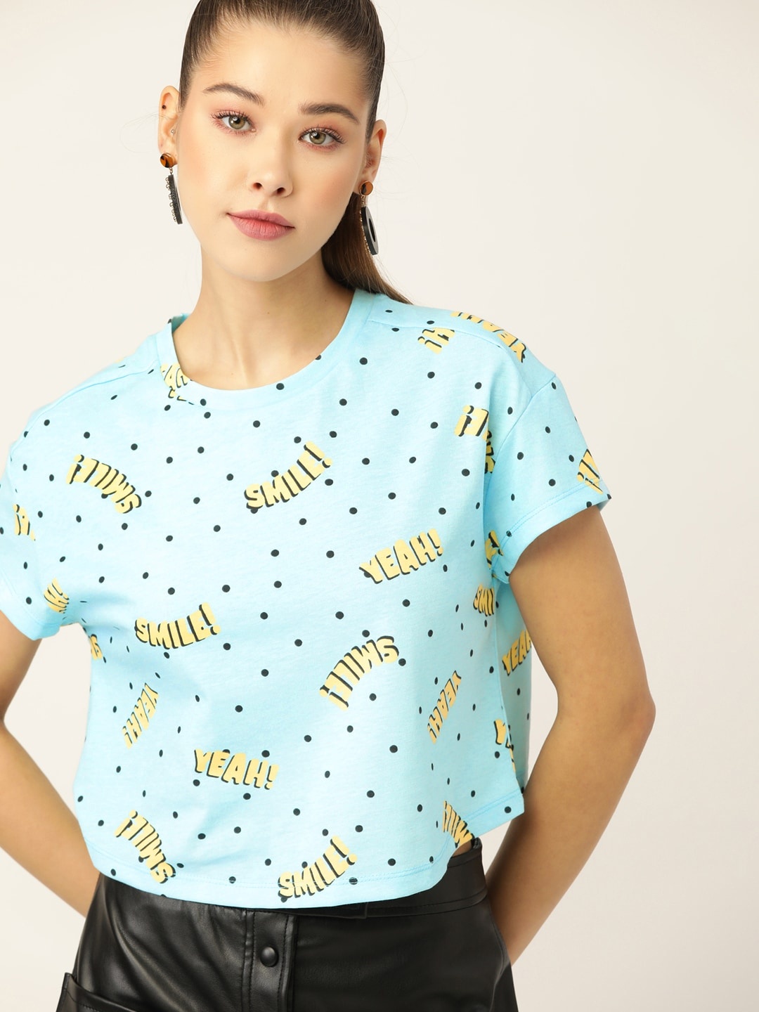 

DressBerry Women Blue & Yellow Typography Printed T-shirt